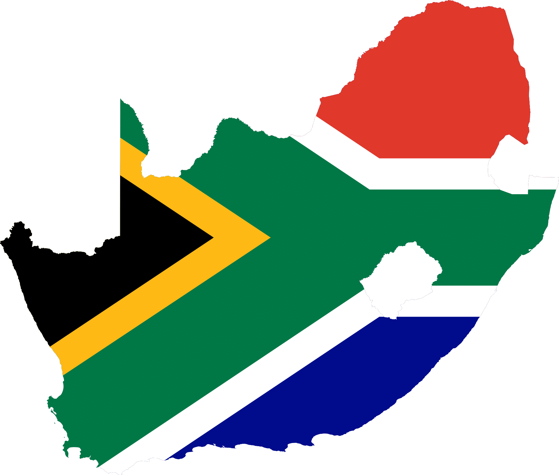 Map of South Africa in the colours of the national flag, with a pin at Somerset West in the Western Cape