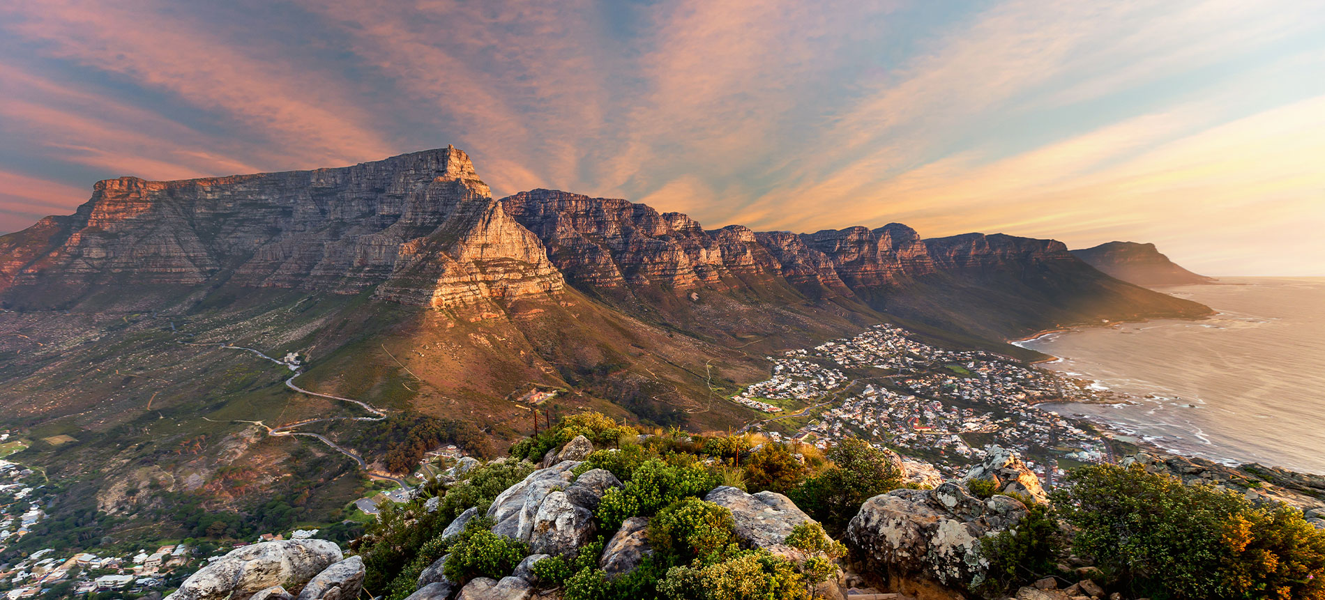 Table Mountain and Cape Town at sunset