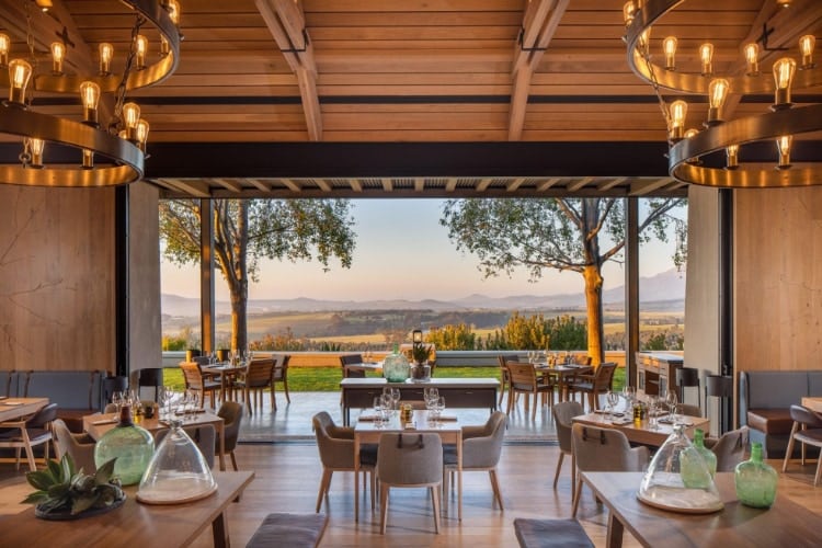 A lunch table set at a wine estate