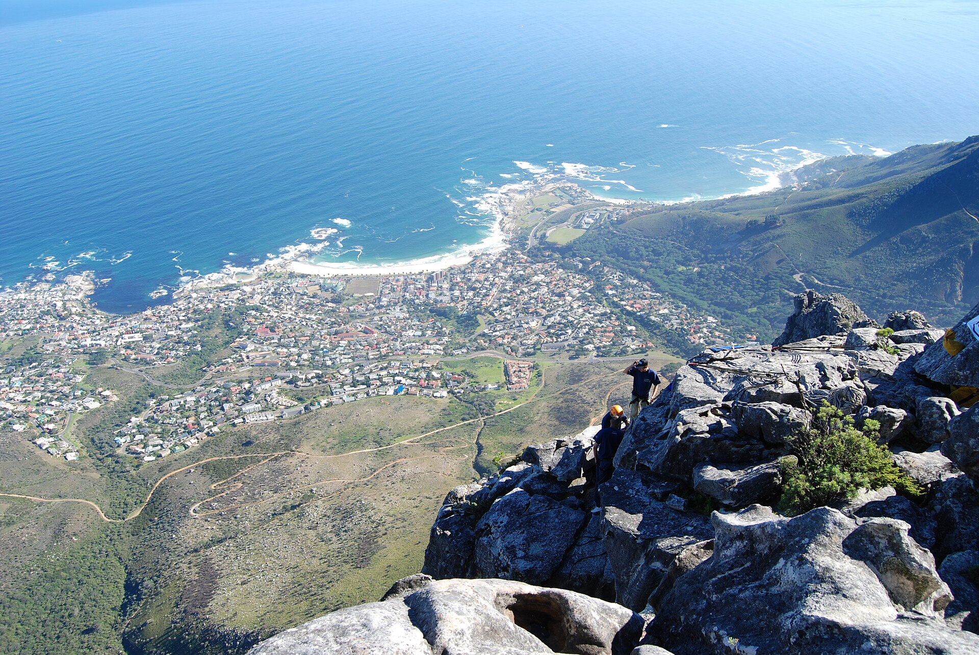 Abseilers preparing to drop off Table Mountain