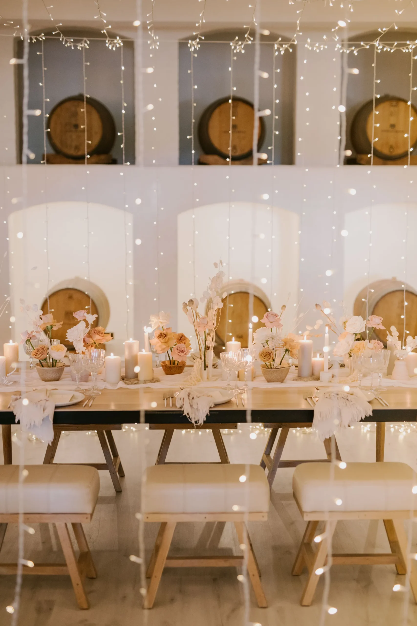 Cape Winelands wedding venues: a wedding reception set for dinner at Avontuur Estate